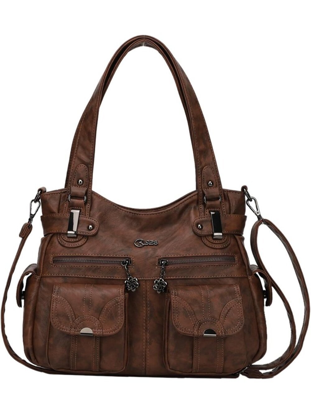 Women's 01 Brown PU Leather Multi-Pocket Hobo Tote Handbag Shoulder Bag